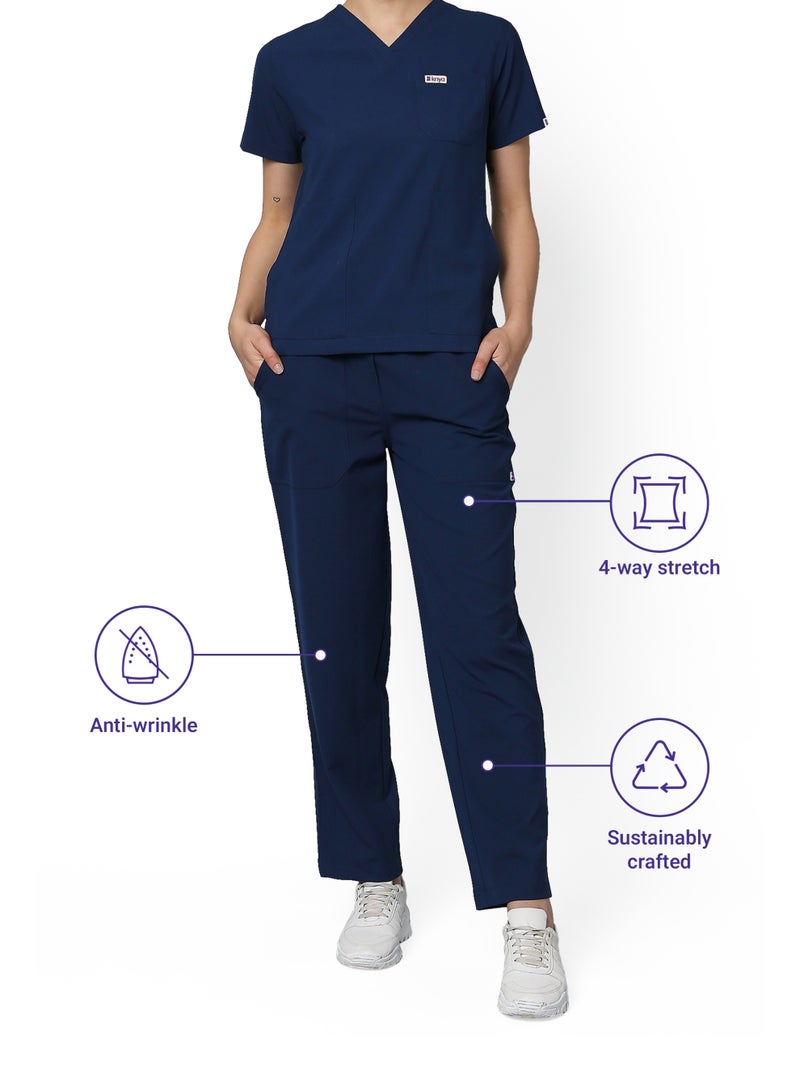 KNYA Ecoflex Women's Scrub suit | 5 Pocket | 4 Way stretch | Athleisure Work Wear |For Doctors(L, NAVY BLUE) - Image 5